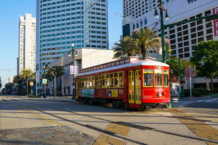 New Orleans - 04/15/2018: tram stop at the end of Canal Street in New Orleansのeditorial素材