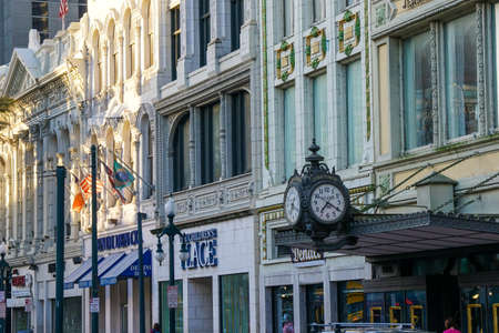 New Orleans - 04/15/2018: details of old buildings in Canal Streetのeditorial素材