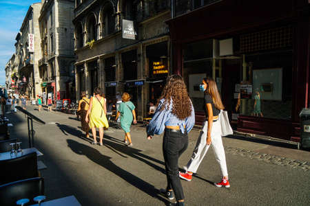 Bordeaux - 08/27/2020: people walking in rue Saint Remiのeditorial素材