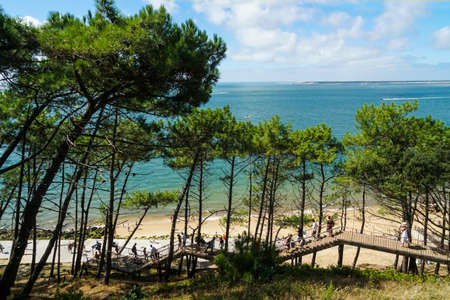 La Teste-de-Buch - 08/25/2020: walkway towards the Pyla dune surrounded by pinesのeditorial素材