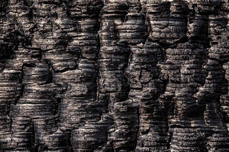 close up black scratched wooden background. Details on the surface of charcoalの写真素材