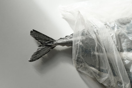 Milan - 12/29/2020: fish wrapped in plastic bagの写真素材