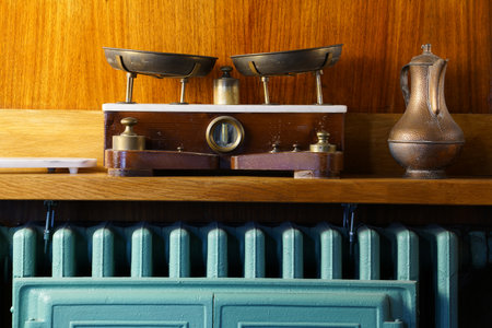 Mortara -10/202/2020: interior with antique weight scaleの写真素材