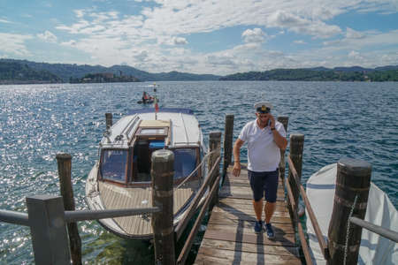 Pella - 07/12/2020: shuttle to San Giulio Isle with captainのeditorial素材