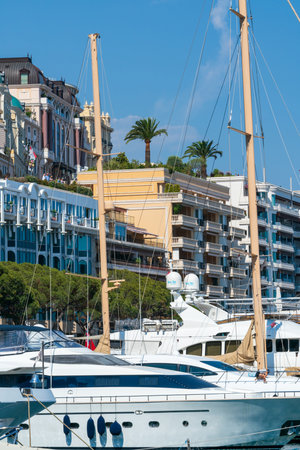 Monaco, Monte Carlo. Luxury yachts and motor boats in the port.のeditorial素材