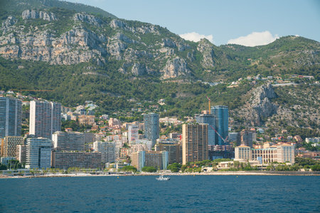 View of Monaco from the sea, French Riviera, France.のeditorial素材