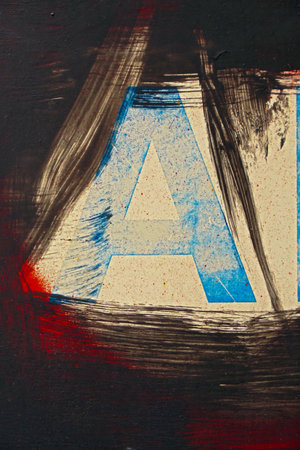 letter a in blue painted on a grunge wallの写真素材
