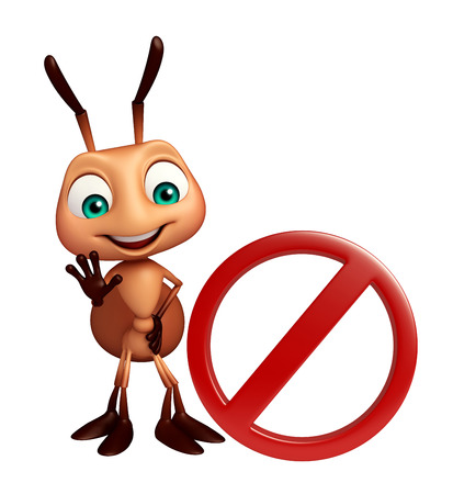 3d rendered illustration of Ant cartoon character with stop signの写真素材