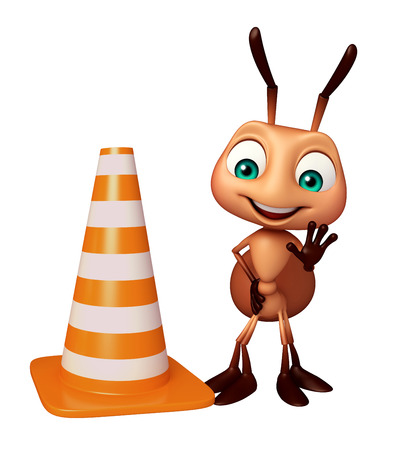 3d rendered illustration of Ant cartoon character with construction coneの写真素材