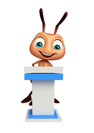 3d rendered illustration of Ant cartoon character with speech stageの写真素材