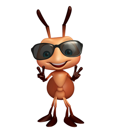 3d rendered illustration of Ant cartoon character with sunglassの写真素材