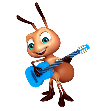 3d rendered illustration of Ant cartoon character with guitarの写真素材