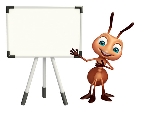 3d rendered illustration of Ant cartoon character with white boardの写真素材