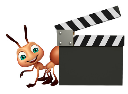 3d rendered illustration of Ant cartoon character with clapper boardの写真素材