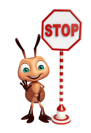 3d rendered illustration of Ant cartoon character with stop signの写真素材
