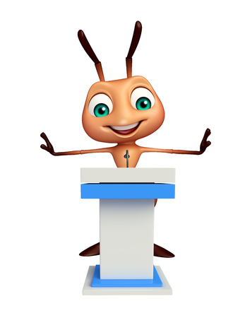 3d rendered illustration of Ant cartoon character with speech stageの写真素材