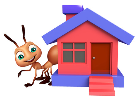 3d rendered illustration of Ant cartoon character with homeの写真素材