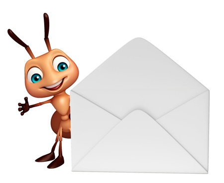 3d rendered illustration of Ant cartoon character with mailの写真素材