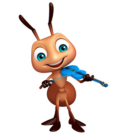 3d rendered illustration of Ant cartoon character with violinの写真素材