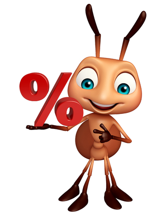 3d rendered illustration of Ant cartoon character with percentage signの写真素材