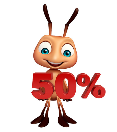 3d rendered illustration of Ant cartoon character with 50% signの写真素材