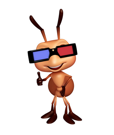 3d rendered illustration of Ant cartoon character with 3D glassesの写真素材