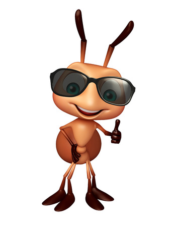 3d rendered illustration of Ant cartoon character with sunglassの写真素材
