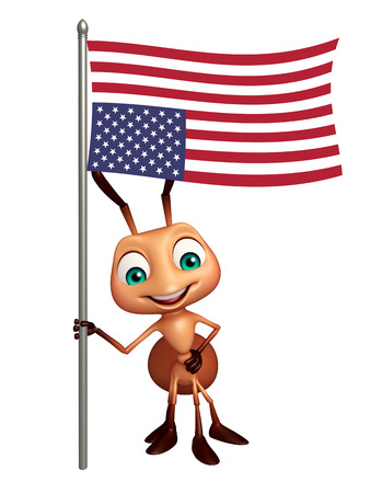 3d rendered illustration of Ant cartoon character with flagの写真素材
