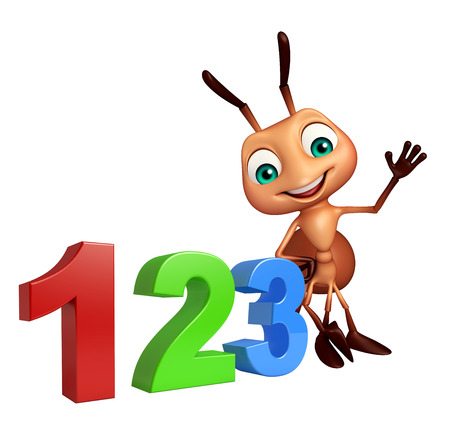 3d rendered illustration of Ant cartoon character with 123 signの写真素材