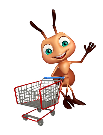 3d rendered illustration of Ant cartoon character with trollyの写真素材