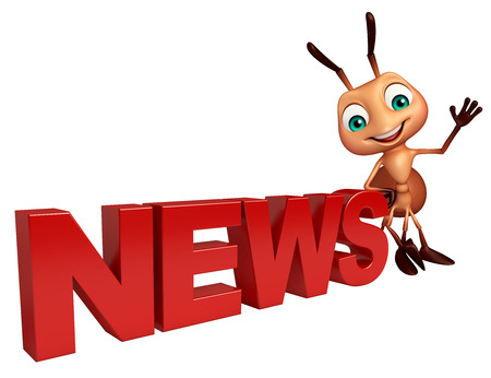 3d rendered illustration of Ant cartoon character with news signの写真素材