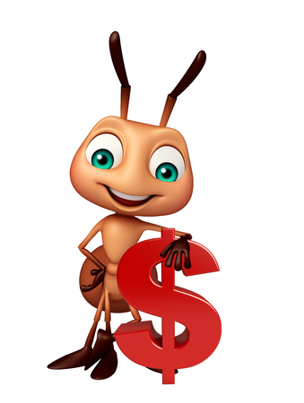3d rendered illustration of Ant cartoon character with doller signの写真素材