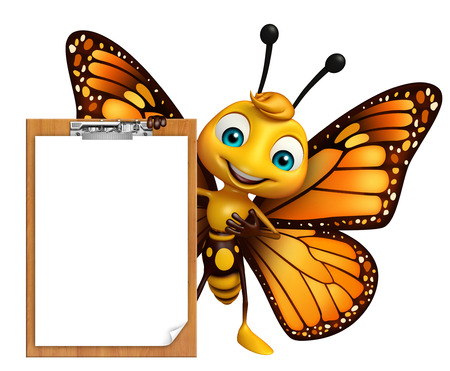 3d rendered illustration of Butterfly cartoon character with exam padの写真素材