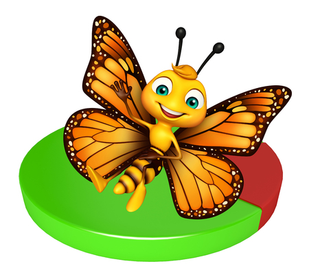 3d rendered illustration of Butterfly cartoon character with circle signの写真素材