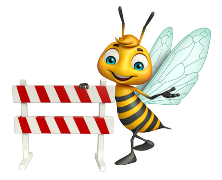 3d rendered illustration of Bee cartoon character with baracadesの写真素材
