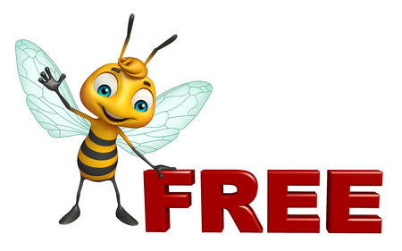 3d rendered illustration of Bee cartoon character with free signの写真素材