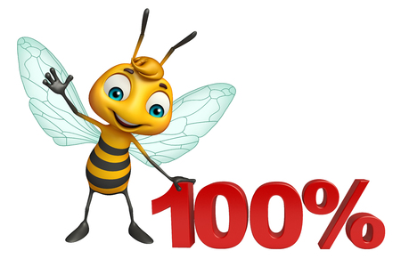 3d rendered illustration of Bee cartoon character with 100% signの写真素材
