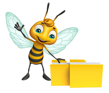 3d rendered illustration of Bee cartoon character with folderの写真素材