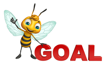 3d rendered illustration of Bee cartoon character with goal signの写真素材