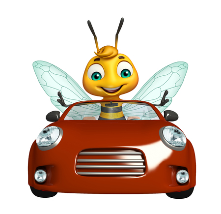 3d rendered illustration of Bee cartoon character with carの写真素材
