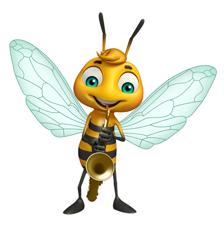 3d rendered illustration of Bee cartoon character with saxophoneの写真素材