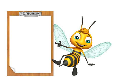 3d rendered illustration of Bee cartoon character with exam padの写真素材