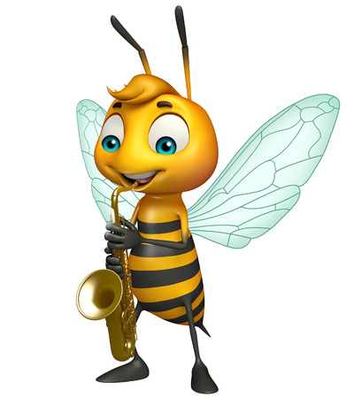 3d rendered illustration of Bee cartoon character with saxophoneの写真素材