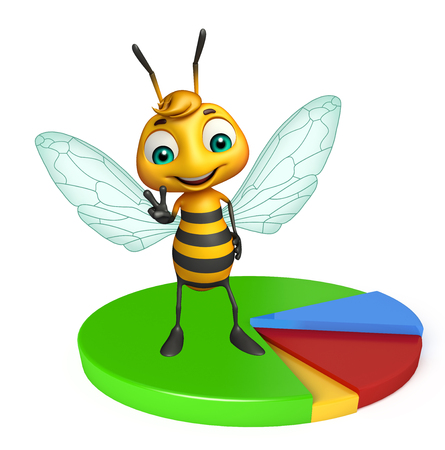 3d rendered illustration of Bee cartoon character with circle signの写真素材