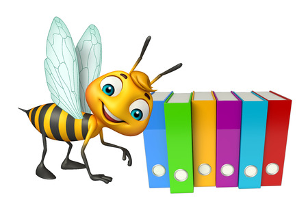 3d rendered illustration of Bee cartoon character with filesの写真素材