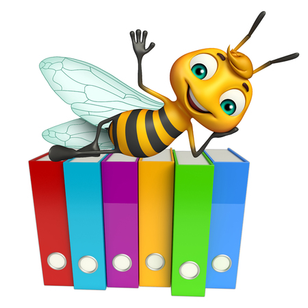 3d rendered illustration of Bee cartoon character with filesの写真素材