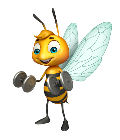 3d rendered illustration of Bee cartoon character with Gim equipmentの写真素材