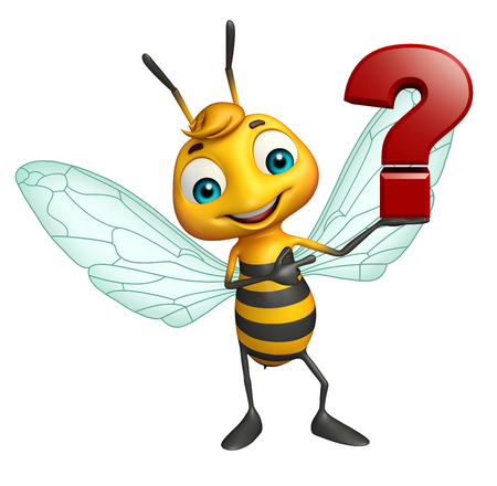 3d rendered illustration of Bee cartoon character with question mark signの写真素材