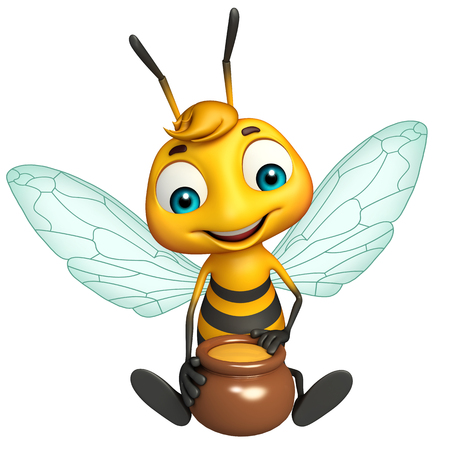 3d Rendered illustration of Bee cartoon character with honey potの写真素材