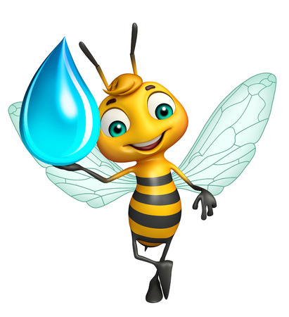 3d rendered illustration of Bee cartoon character with water dropの写真素材